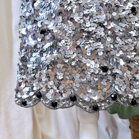 Scala Sexy Silver Beaded Sequin Cocktail Dress 4 Coquette Elegant Formal Luxury - Picture 9 of 14